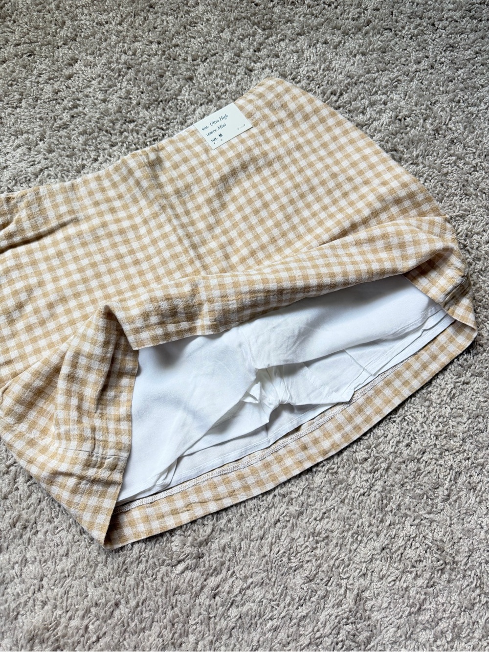 Abercrombie & Fitch Beige Gingham Linen-Blend Mini Skort Medium NWT - Picture 8 of 10